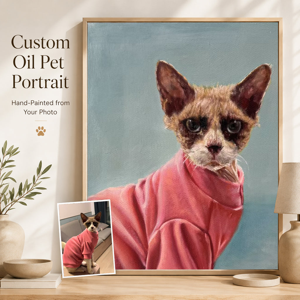 Custom Pet Portrait Oil Painting from Photo | Hand-Painted Personalized Pet Portrait