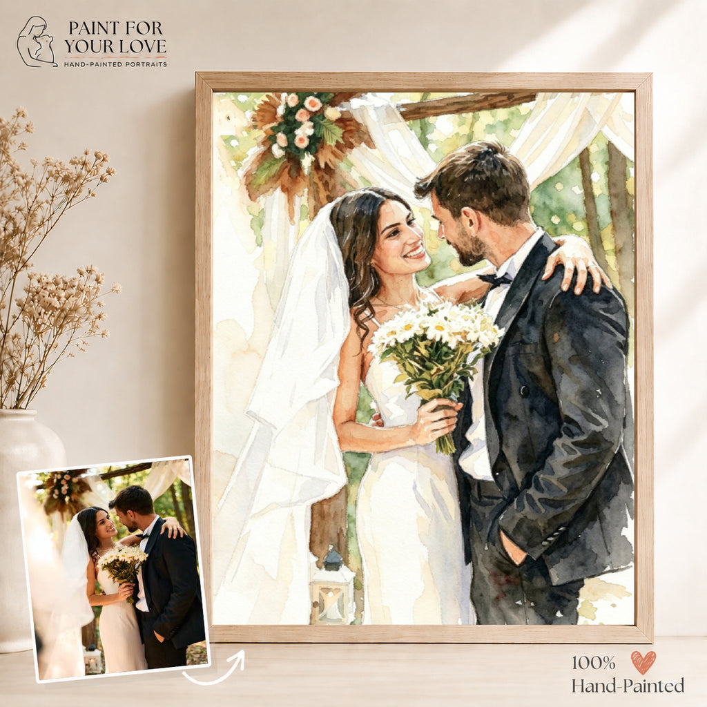 Custom Wedding Watercolor Portrait from Photo | Personalized Wedding Gift | Anniversary Keepsake