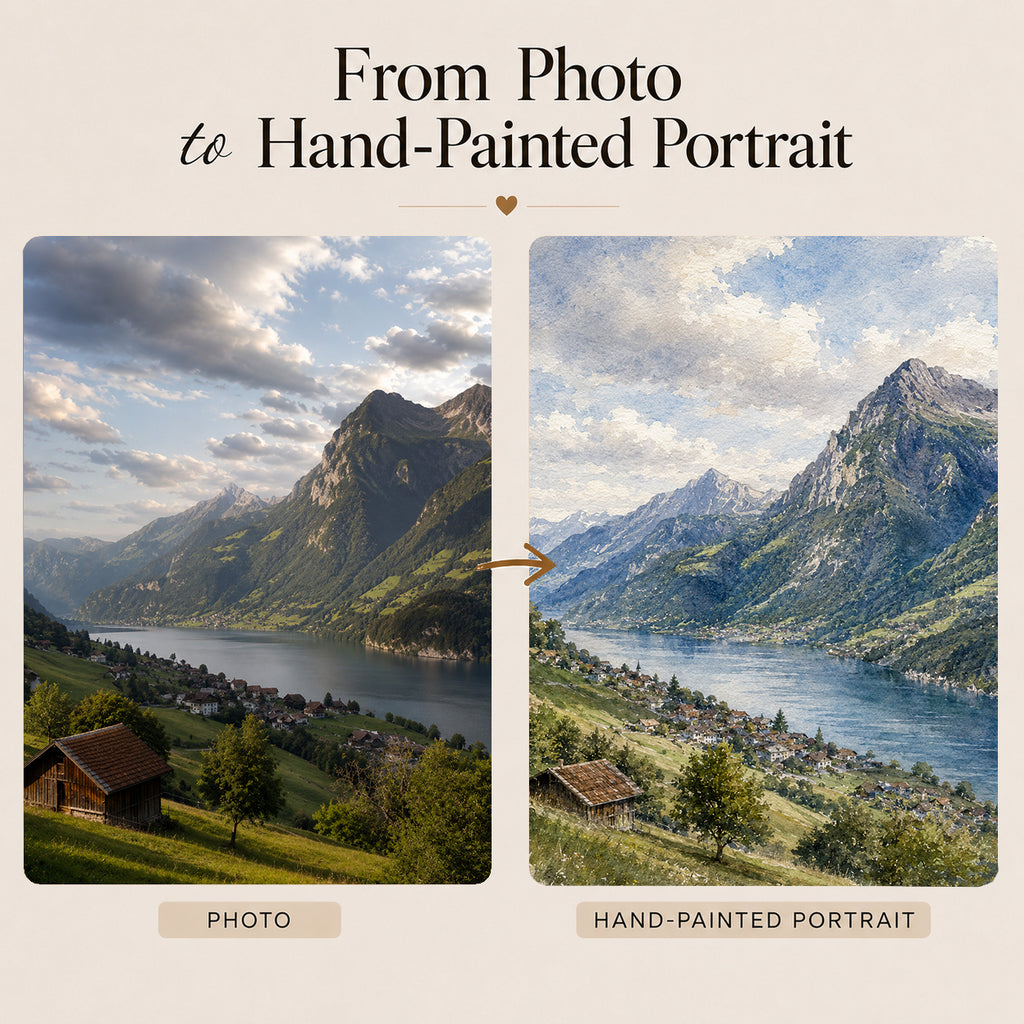 Custom Landscape Watercolor Portrait from Photo | Personalized Landscape Artwork