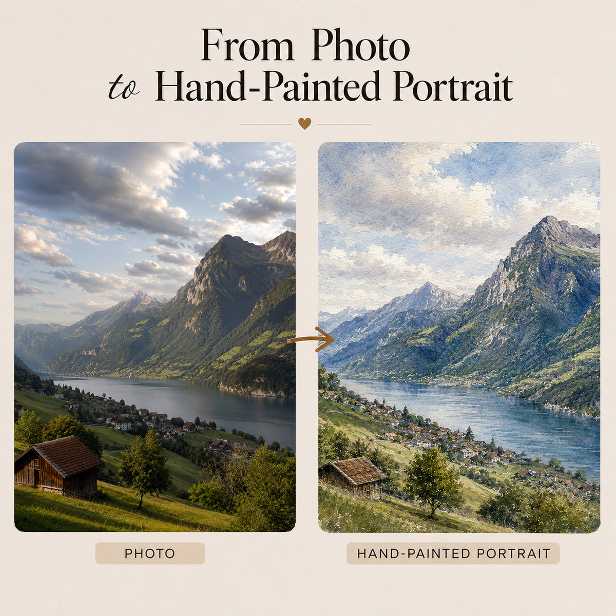 Custom Landscape Watercolor Portrait from Photo | Personalized Landscape Artwork