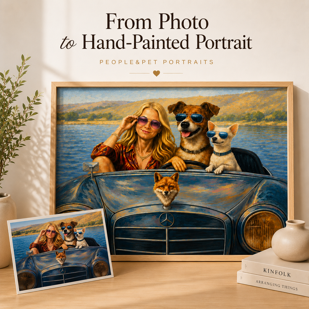 Custom People & Pet Oil Portrait – Hand-Painted from Your Photo