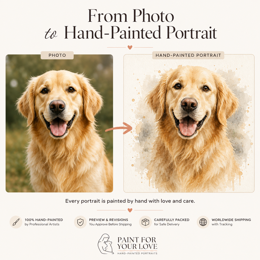 Custom Pet Watercolor Portrait from Photo | Personalized Dog & Cat Painting