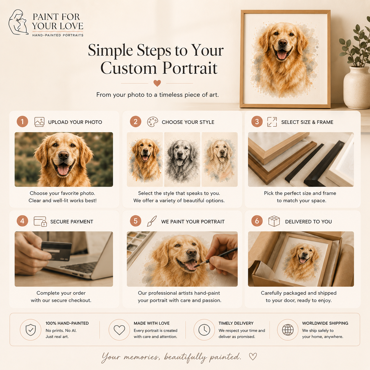 Custom Pet Watercolor Portrait from Photo | Personalized Dog & Cat Painting