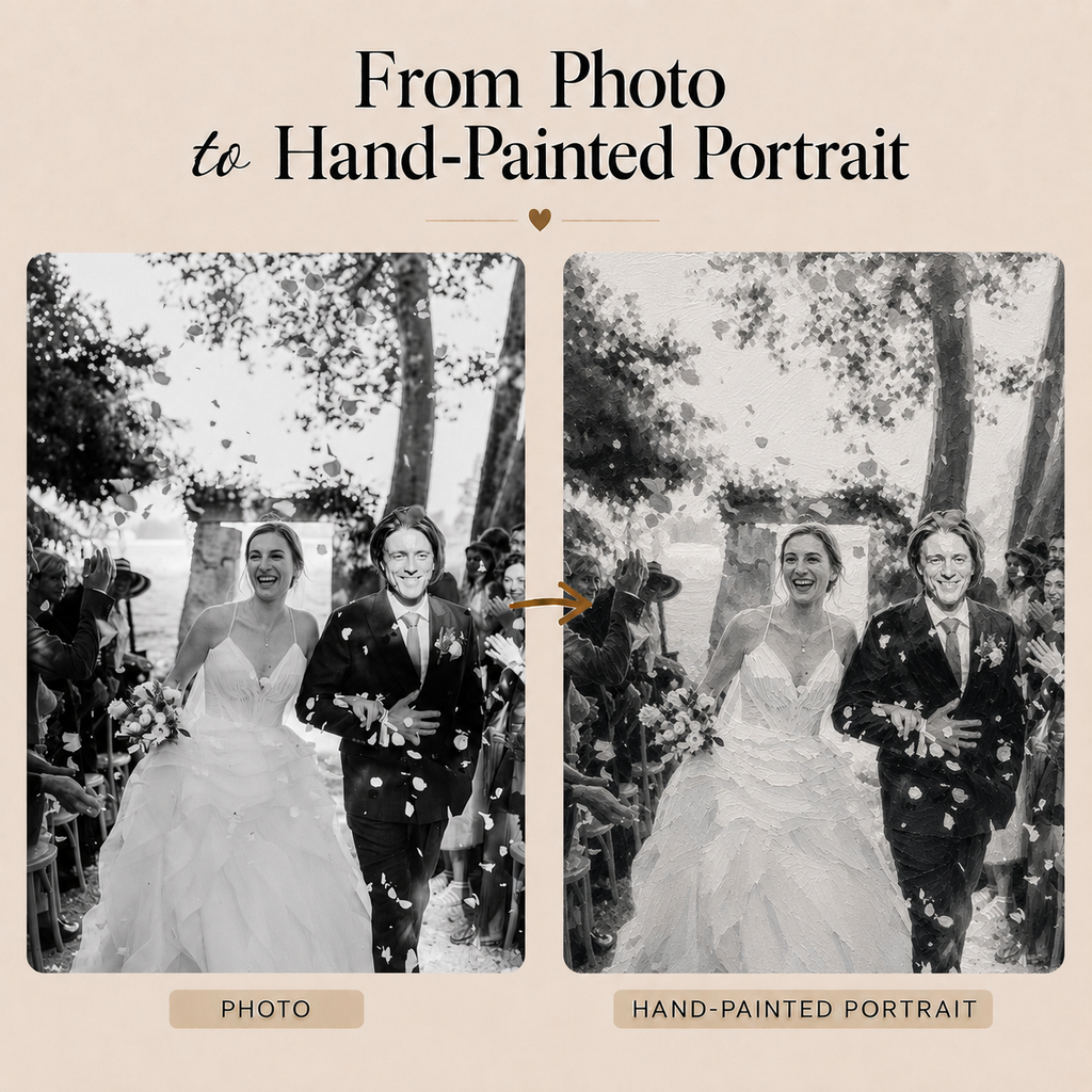 Custom Hand-Painted Wedding Oil Portrait from Photo | Personalized Wedding Portrait Painting