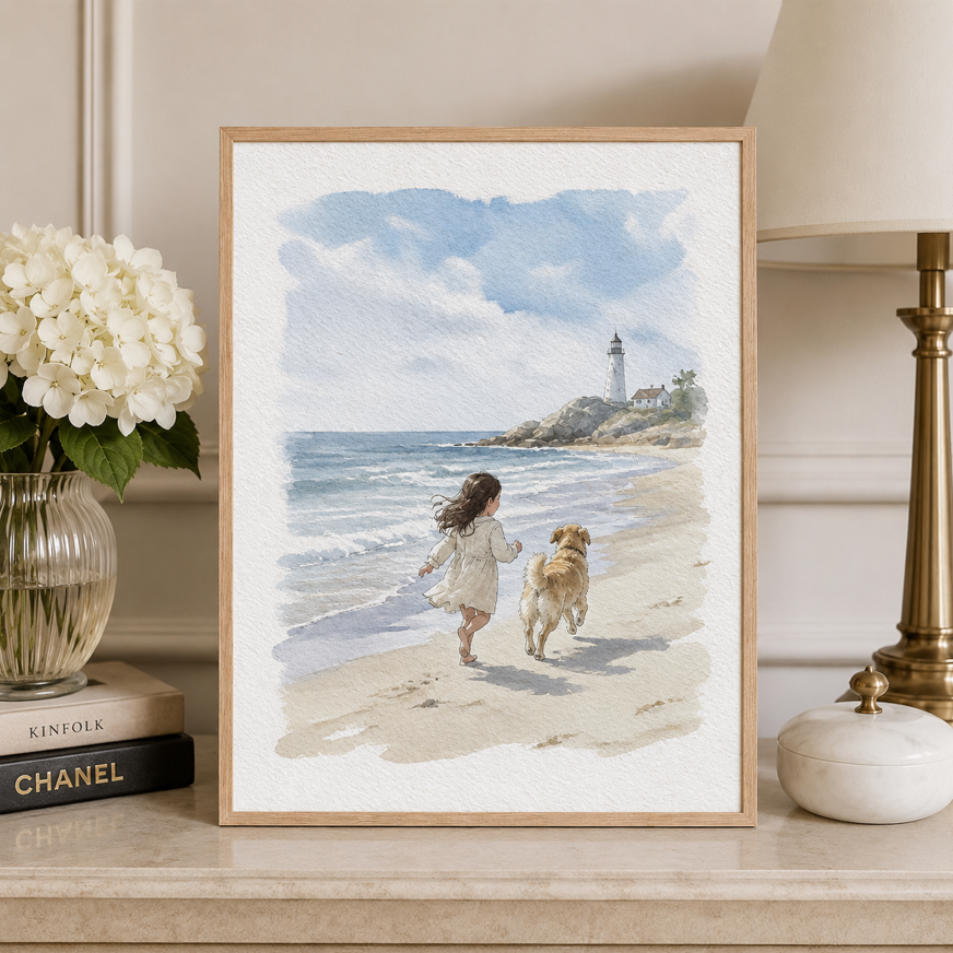 Custom People & Pet Watercolor Portrait from Photo | Personalized Hand-Painted Portrait with Pets | Meaningful Gift