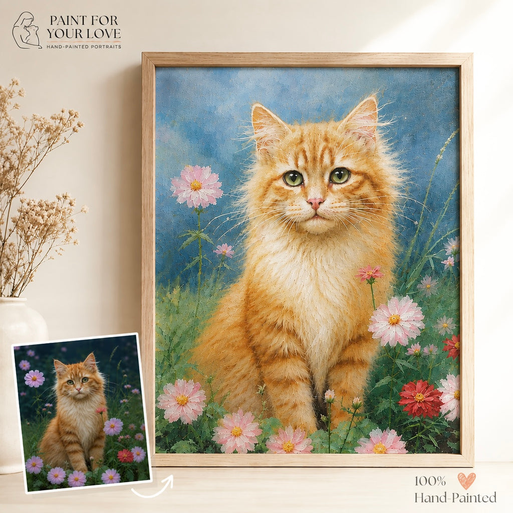 Custom Hand-Painted Pet Oil Portrait from Photo | Personalized Cat & Dog Painting