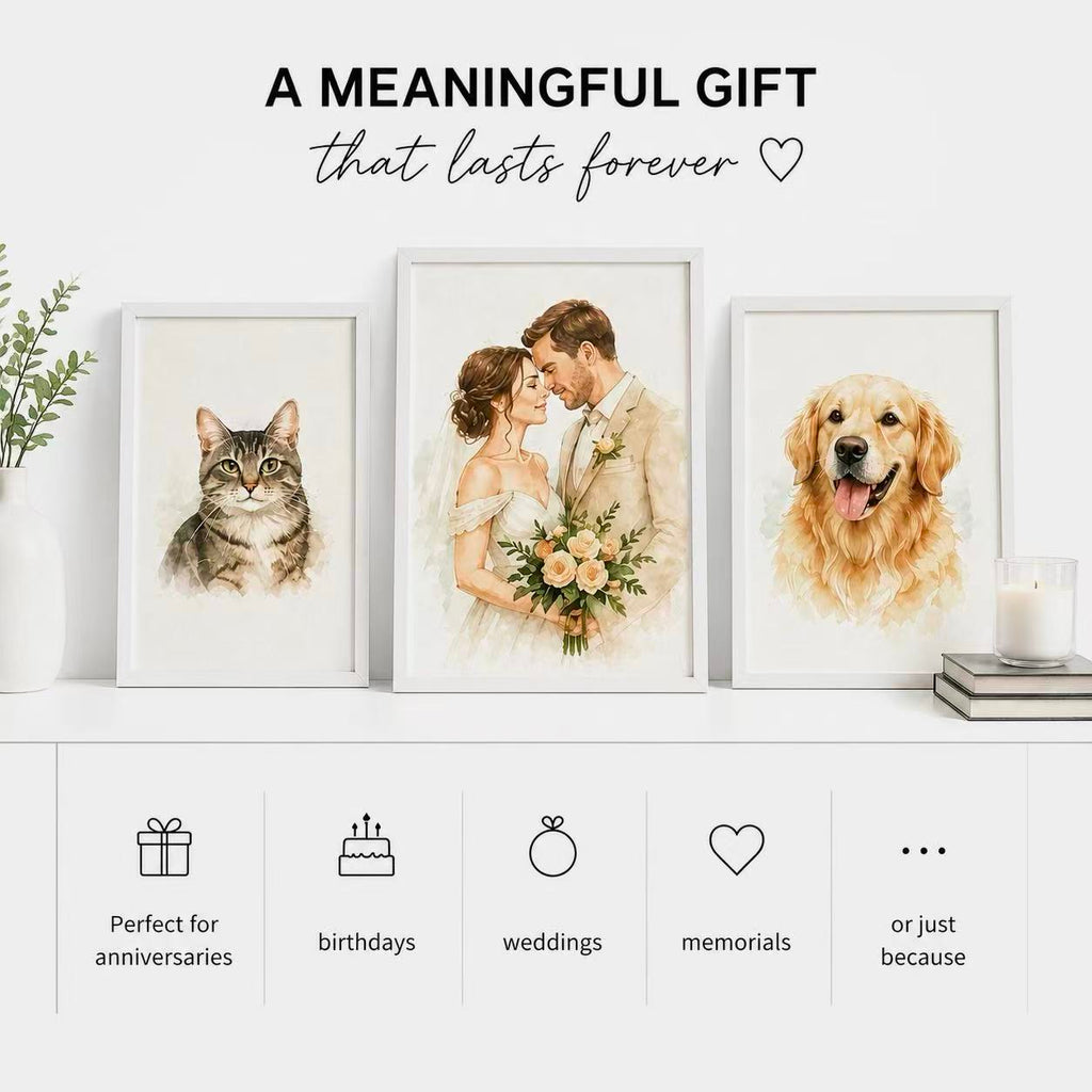 Custom Watercolor Pet Portrait from Photo – Personalized Dog or Cat Portrait, Pet Memorial Gift