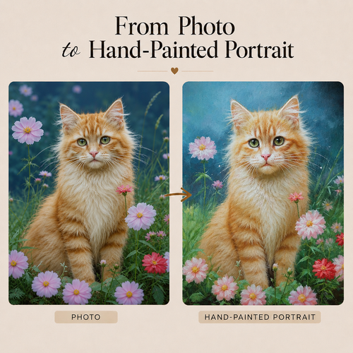 Custom Hand-Painted Pet Oil Portrait from Photo | Personalized Cat & Dog Painting