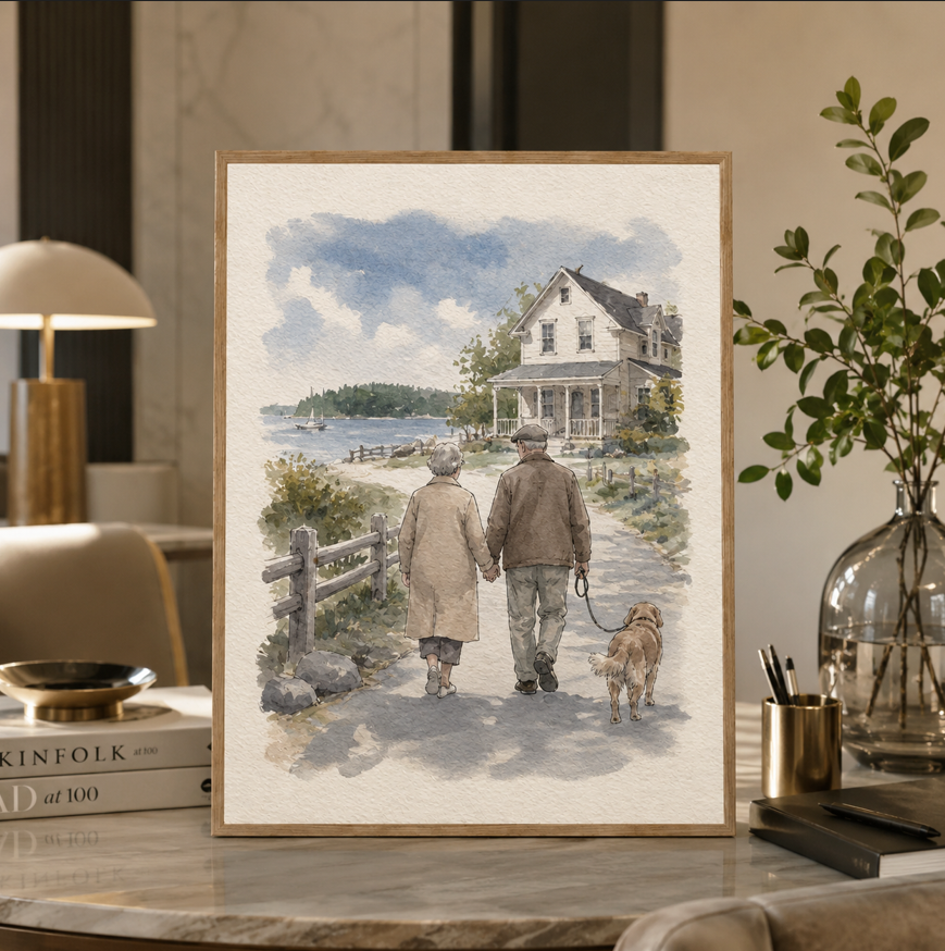Custom People & Pet Watercolor Portrait from Photo | Personalized Hand-Painted Portrait with Pets | Meaningful Gift