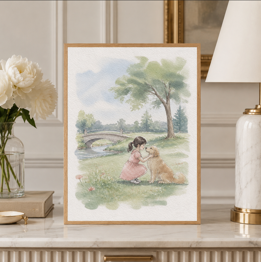 Custom People & Pet Watercolor Portrait from Photo | Personalized Hand-Painted Portrait with Pets | Meaningful Gift