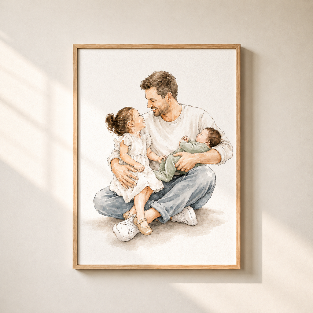 Custom Family Watercolor Portrait from Photo | Personalized Hand-Painted Family Portrait | Meaningful Family Gift