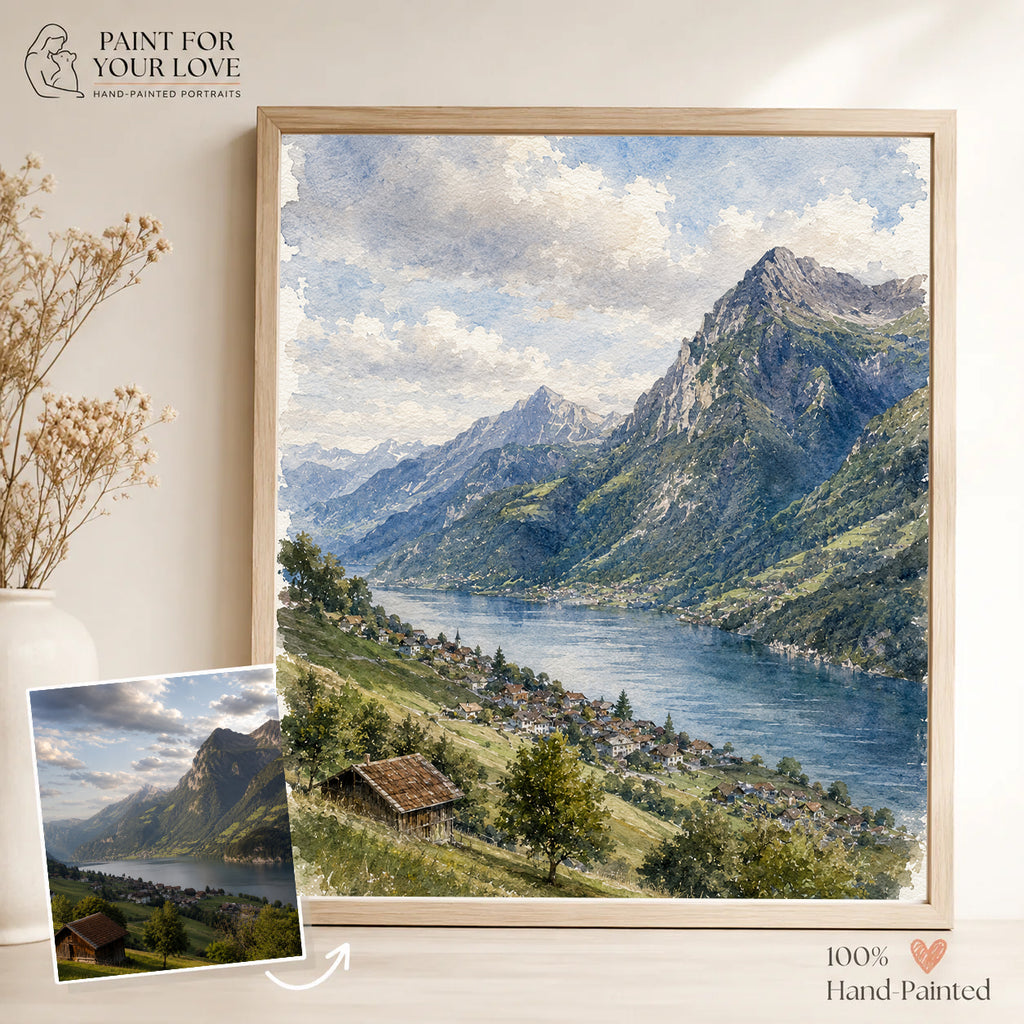 Custom Landscape Watercolor Portrait from Photo | Personalized Landscape Artwork