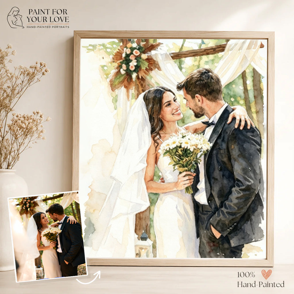Custom Wedding Watercolor Portrait from Photo | Personalized Wedding Gift | Anniversary Keepsake