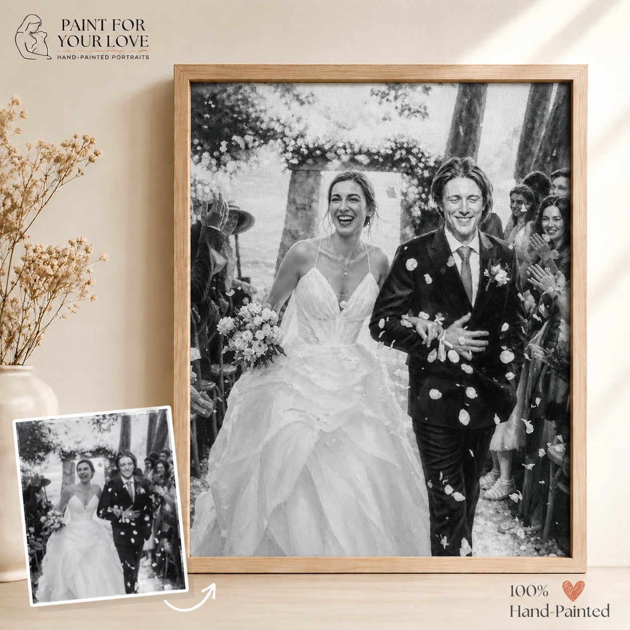 Custom Hand-Painted Wedding Oil Portrait from Photo | Personalized Wedding Portrait Painting