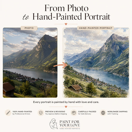 Custom Landscape Watercolor Portrait from Photo | Personalized Landscape Artwork