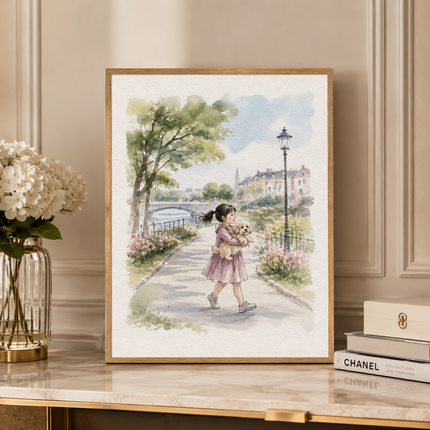 Custom People & Pet Watercolor Portrait from Photo | Personalized Hand-Painted Portrait with Pets | Meaningful Gift