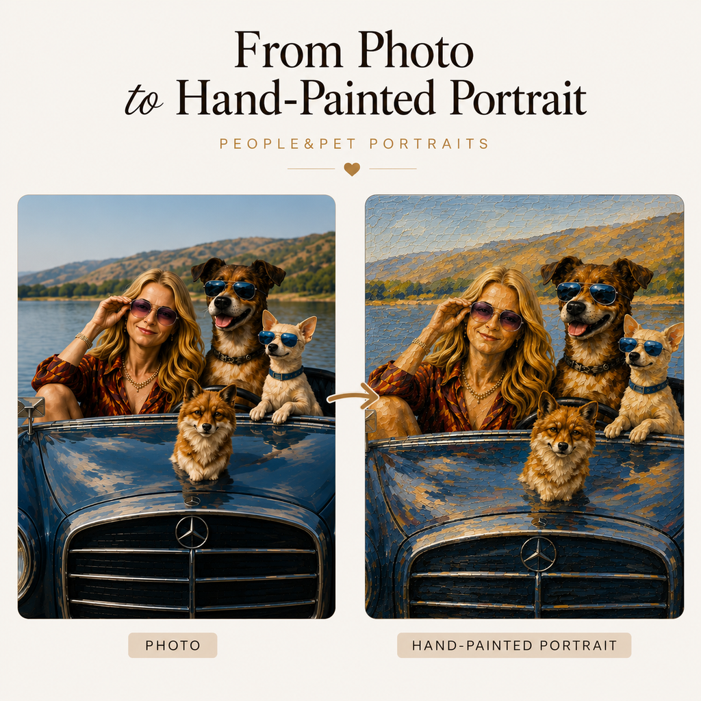 Custom People & Pet Oil Portrait – Hand-Painted from Your Photo