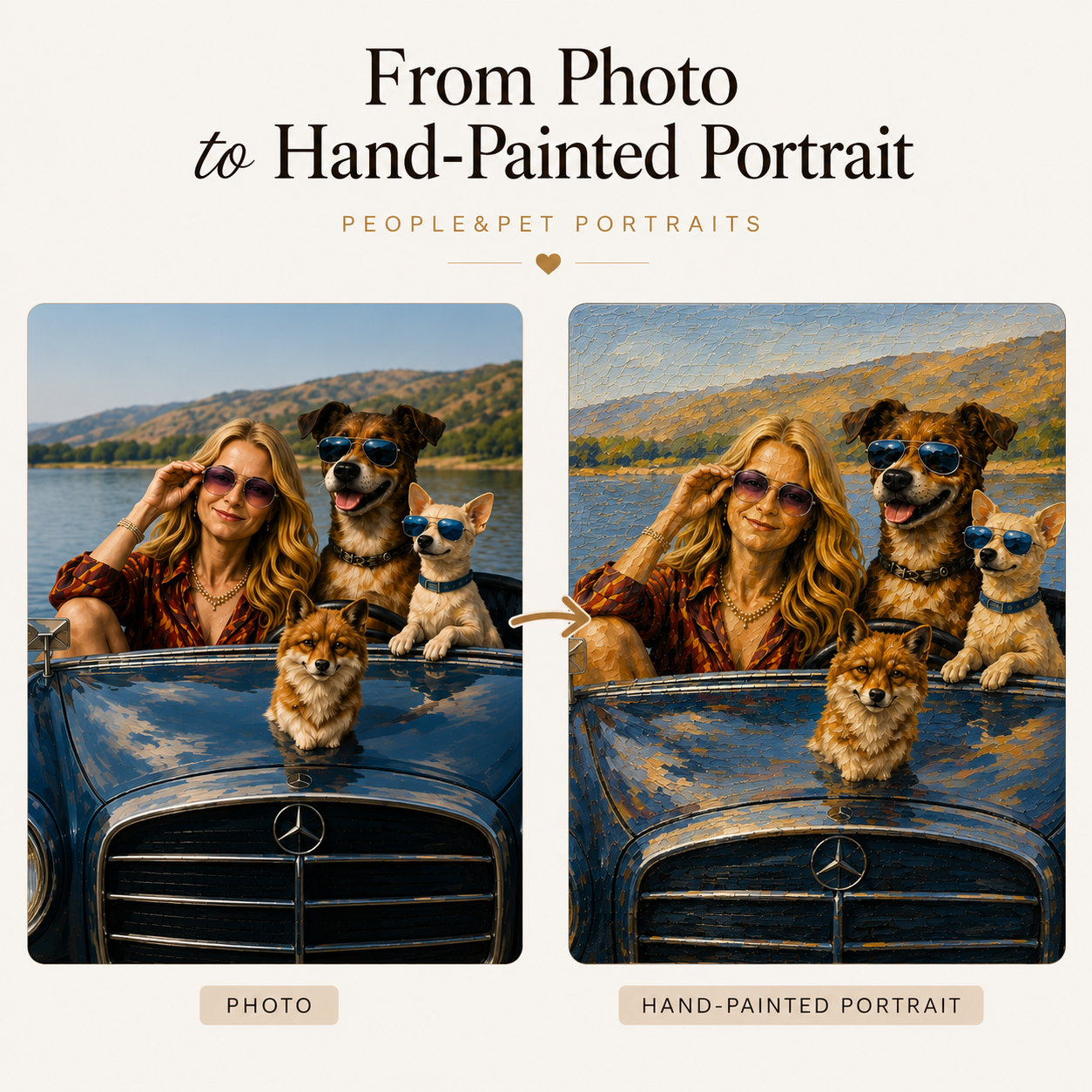 Custom People & Pet Oil Portrait – Hand-Painted from Your Photo